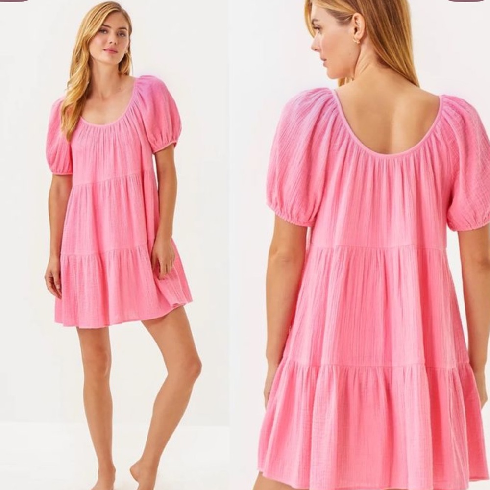 Lilly Pulitzer Zemini Pink Puff Sleeve Swim Cover-Up